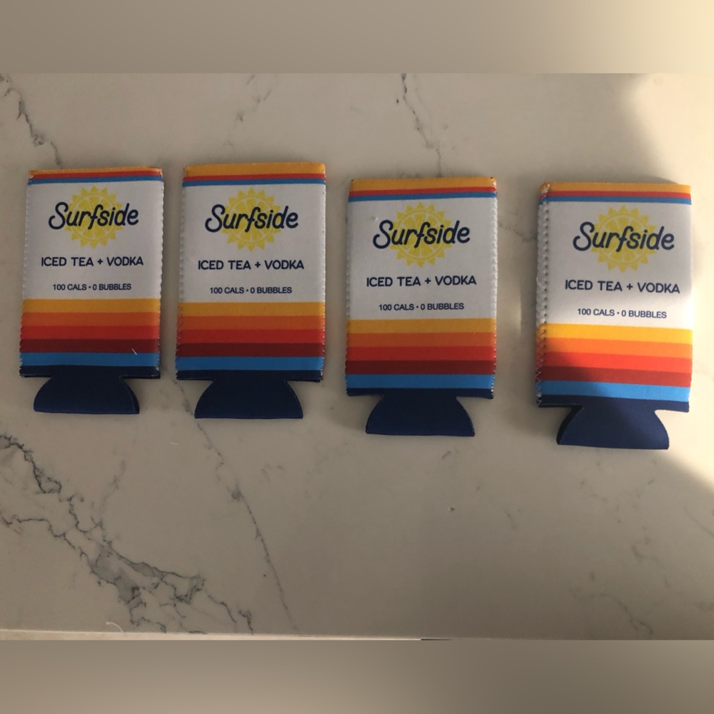 4 Surfside Iced Tea + Vodka Can Coolers - Retro Sunset Design - New